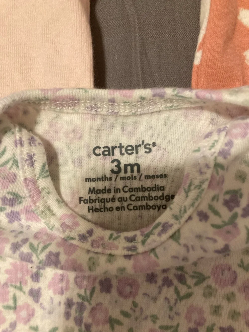 Carter's set of 5 Peach, Lavender Floral Baby One-Piece Bodysuit Set NWOT - Picture 2 of 4